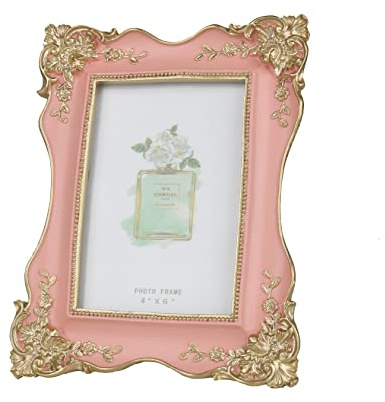 Willump Cadre photo vintage - 10 x 15 cm - Avec bordure dorée - Antique - Avec façade en verre - Pour la décoration de la maison - Idées cadeaux (rose)