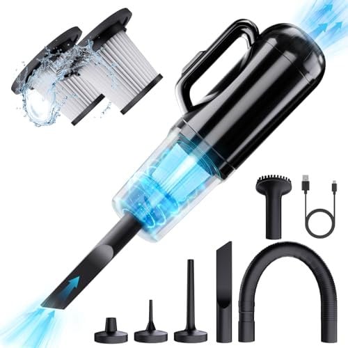 SOPPY 2 in 1 Rechargeable Vacuum Cleaner & Blower, Compressed Air Duster with Vacuum Cup,Cordless Vacuum Cleaner with 12000Pa Suction Power,Mini Portable Car Hoover for Home Kitchen Car Dust Carpet