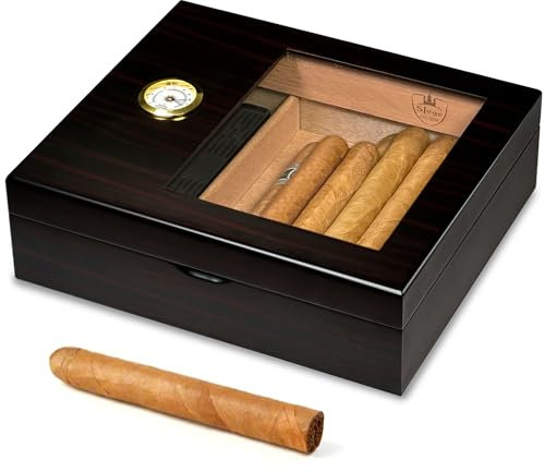 Zigarren Humidore,Slege Humidor-Zigarren, Spanische Zeder Holz Zigarrenbox,mit Humidor befeuchter,Hygrometer,Teiler,einzelne Schicht,Männer Geschenk Zigarren Zubehör