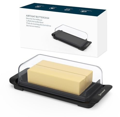 KITCHENDAO Airtight Butter Dish with Lid for Countertop and Fridge, Dishwasher Safe, Plastic Butter Container for 2 Sticks East Coast/West Coast/European Style/Kerrygold Butter, Black