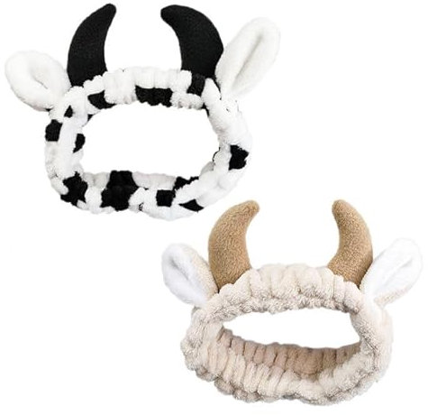 EUPSIIU 2 Stück Spa-Haarband, Cartoon Haarband, Dusche Haarband, Gesicht Waschen Stirnband, Haarband Make up für Dusche, zum Waschen von Gesicht, Bad, Schönheit, Hautpflege, Sport (Schwarz, Khaki)