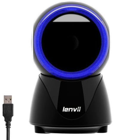 LENVII Desktop Freisprech Barcode Scanner,Omnidirektionaler QR Code lesegerät 1D/2D/QR Code Scanner Kabelgebunden USB Barcodescanner für Windows Mac OS Linux PC