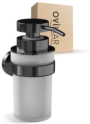 ovimar Seifenspender Veotind Gunmetal | mit Wandmontage zum Bohren | aus Edelstahl und Glas | extra große Öffnung leicht wiederbefüllbar | für Bad oder Küche | Desinfektionsmittelspender