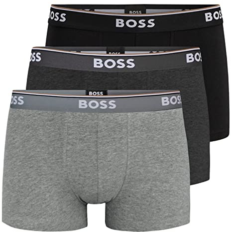 BOSS Herren Trunks Power Boxer Unterhosen Cotton Stretch 3er Pack, Farbe:Mehrfarbig, Wäschegröße:S, Artikel:-061 Black/Anthracite/Grey