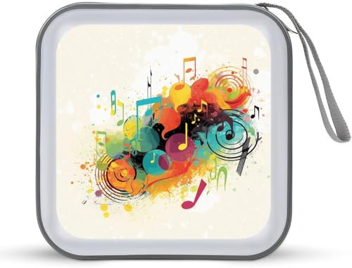YJWANDO CD Storage Box, Abstract Music Themed Print Portable CD Box DVD Storage Box Small Portable CD Box Gift CD Box Home CD Organization