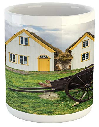 Keramikbecher Antike Traditionelle Isländische Torfhäuser Aus Der Wikingerzeit Mit Schubkarre In Ländlicher Umgebung Tee Becher Kratzfest Kaffeebecher Mehrweg Trinkbecher 330Ml