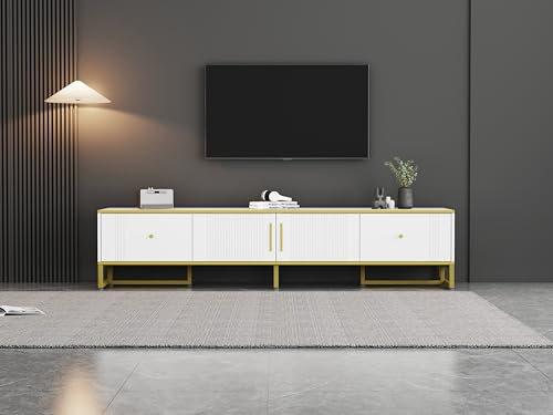 Jaxenor 180cm TV Schrank mit 2 Schublade 2 Türen Kabelmanagement, Verstellbaren Füßen TV Bank TV Lowboard TV Table TV Sideboard TV Cabinet TV Regal für das Wohnzimmer, Weiß