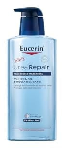 Eucerin Urea Repair Gel Doccia Delicato 5% 400 ml, Detergente corpo idratante ed esfoliante, Docciaschiuma con 5% Urea per un sollievo immediato, Bagnoschiuma per pelle secca e molto secca