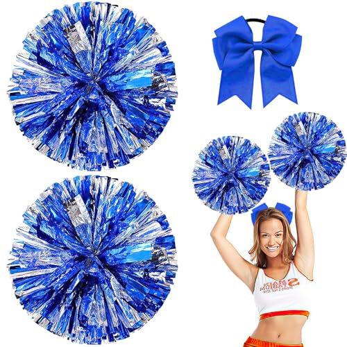 Nuyoah Pompons Cheerleader Blau 2Stk Pompoms Cheerleading Cheerlead Pompon Pompom Cheerleading Pong Pongs Cheerleader Pom Poms Cheerleading Metallfolie für Sports Wettbewerb Karnevalspartys