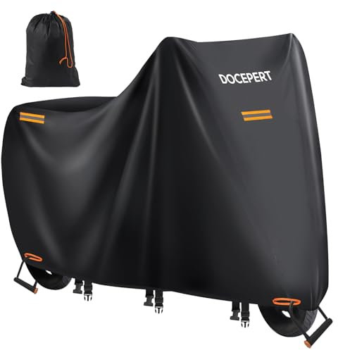 Motorradabdeckung Outdoor Wasserdicht, 420D Oxford Motorrad Abdeckplane mit Doppeltgenähter Naht & Elastischem Saum, 3 Winddichte Schnallen, Winterfest (L 205x96x111cm)