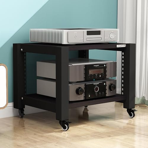 Schwerer AV-Medienständer, 2-, 3-, 4- und 5-stufiger, beweglicher Lagerwagen, HiFi-Rack, verstellbare Regale, Verstärker-Rack, offener Lagerschrank für Entertainment-Stereokomponenten (schwarz, 40 c