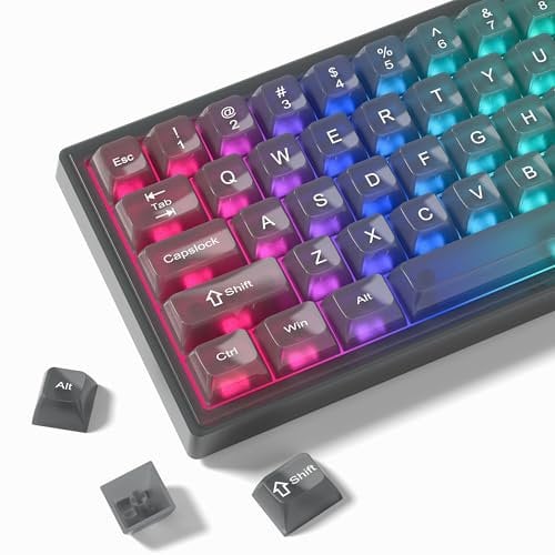 Womier Keyboard Keycaps Clear, Grey/Black Keycaps 60 65 75 100 Percent, Transparent Jelly Cute Custom Key Cap Set for Cherry MX, Kailh, Outemu, Gateron Mechanical Keyboards(MDA Profile)