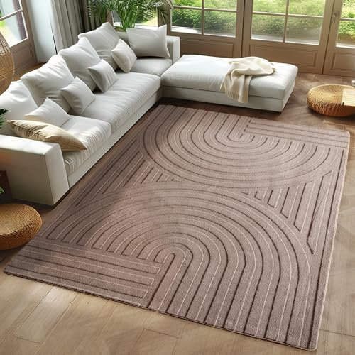 Carpetsale24 Boho Teppich 140 x 200 cm Beige, Weicher Skandinavischer Kurzflor mit 3D-Effekt, Waschbar & Pflegeleicht, Vielseitiger Teppich für Wohnzimmer oder Schlafzimmer
