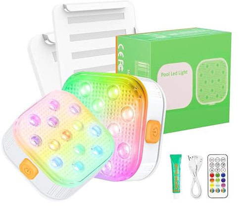Éclairage Piscine Sans Fil avec Télécommande, Éclairage Piscine Submersible Rechargeables Lumiere Piscines Hors Sol, Lumière de Piscine Étanche pour Piscine, Aquarium, Base de Vase, Étang, Fête