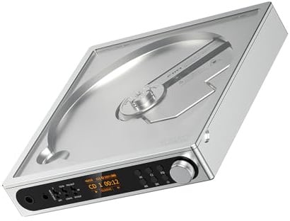 FiiO DM15 Tragbarer Stereo-CD-Player mit True 24Bit R2R DAC, 1150mW+1150mW High-Power-Ausgang, aptX Adaptiver Bluetooth-Sender, 24 Soundvoreinstellungen, USB/CD HiFi Audio, HD-Display (Silber)