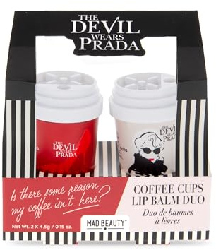 The Devil Wears Prada Lip Balm Coffee Cup | Pack of Two | Aloe Vera & Rose | Moisturising Lip Balm Set | Mad Beauty | Officially Licensed