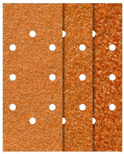 wolfcraft 25 Schleifstreifen für Holz und Metall 93 x 230 mm I 1969100 I Korn 40, 80, 120 I für Schwingschleifer mit Klemmverschluss I gelocht für Staubabsaugung