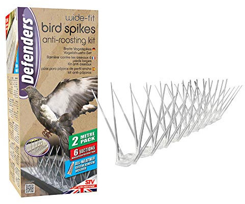 Defenders Wide-Fit Bird Spikes - 2m Kit Bird Spikes and Adhesive (Protect Your Garden Boundaries from Birds) - STV900