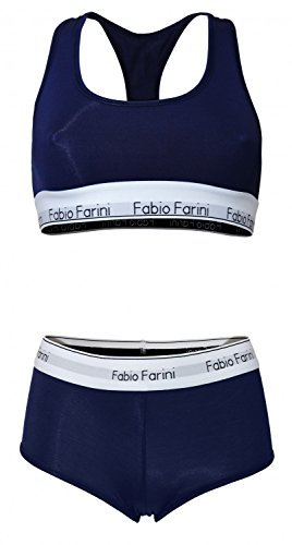Fabio Farini Sport-BH Set, Racerback-BH und passende Panty in Schwarz oder Marineblau Blau 2 S