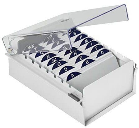 Acrimet 3 x 5 Karteikartenhalter Organizer mit Metallbasis, Robust (Inklusive AZ-Indexkarten und einem Kunststoff-Trenner) (Weiße mit klarer Kunststoffdeckelabdeckung)