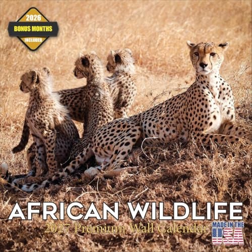 2027 African Wildlife - Wild Animal Monthly Wall Calendar, 16 Month 12x24 Wildlife Planner, Thick No-Bleed Paper, Large Grid, Giftable Animal Calendar for Teachers, Home, Office, Made in USA
