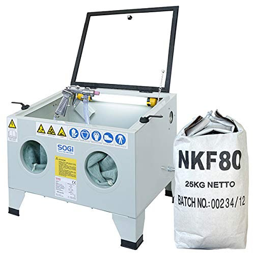 SOGI S-56 Sabbiatrice da banco con abrasivo corindone GRA-36 o GRA-80 oppure microsfere di vetro (S-56 + Corindone GRA-80)