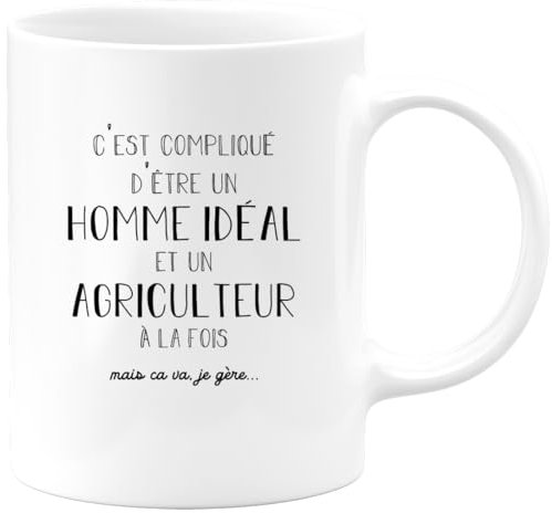 quotedazur Café-Croissant - Mug Personnalisé Tasse Cadeau C'Est Compliqué D'Être Un Homme Noël Et Agriculteur À La Fois Mais Ca Va Je Gère - Blanc/Céramique