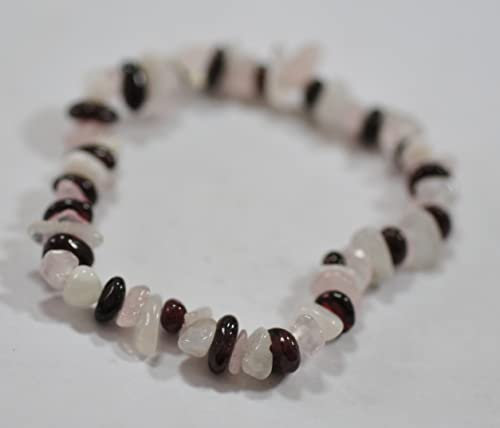 GARNET, RAINBOW MOONSTONE & ROSE QUARTZ CHIP BEAD HEALING CRYSTAL BRACELET