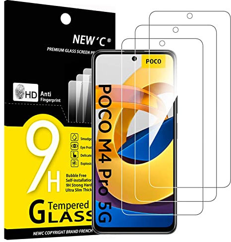 NEW'C 3 Piezas, Protector Pantalla para Xiaomi Poco M4 Pro 5G, Poco X4 GT, Cristal templado Antiarañazos, Antihuellas, Sin Burbujas, Dureza 9H, 0.33 mm Ultra Transparente, Ultra Resistente