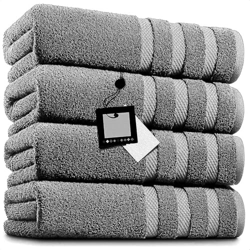 4 Stück Badetücher (100 x 200 cm), luxuriös, 100 % ägyptische Baumwolle, große Badetücher, super weich und sehr saugfähig, 600 g/m², Jumbo-Badetuch-Set, Anthrazit, 4 Stück
