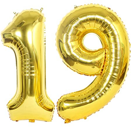 D2D | Party Balloon Zahl 19 XXL in Gold - Größe: 100 cm - Folienballons - Zahlenballons - Geburtstagdeko - Helium Ballons