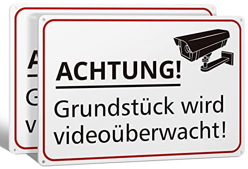 Lifeant 1, 2er-Pack Achtung Videoüberwachung Schild, 20 x 30 cm 3mm Dickes PVC Videoüberwachungsschild, Hinweisschild für Kameraüberwachung, Dieser Bereich Wird videoüberwacht,