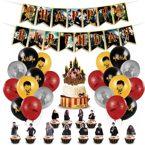 Geburtstag Luftballons Junge, 34 Stück Geburtstagsdeko Mehrfarbig, 20 Latex Ballons Silber Gelb Schwarz Rot, 13 Cupcake Topper, 1 Geburtstag Banner, für Kindergeburtstag
