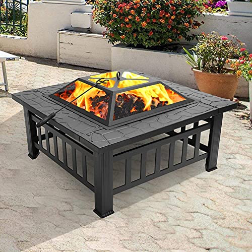 ZAANU 32-Zoll-Feuerstelle für den Außenbereich, Holzofen, robuster quadratischer Kohlenbecken-Tischkamin aus Metall