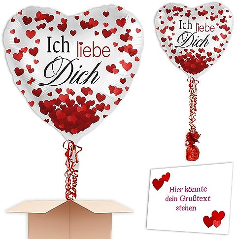 Ich liebe Dich Heliumballon inkl. Heliumfüllung, Schmuckbänder, Gewicht und Karte mit Wunschtext als Geschenk u. Versenden an Wunschadresse