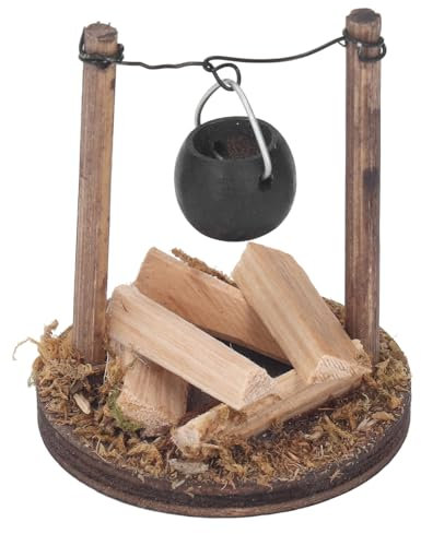 Chimenea de Casa Muñecas, Horno Casa Muñecas en Miniatura, Estufa, Olla Cocina, Decoración, Bricolaje Hecho a Mano Estilo Pastoral en Miniatura con Modelo Horno Colgante Real