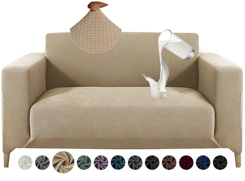 Alishomtll Sofa Überzug 2 Sitzer Stretch Sofabezug Universal Wasserabweisend Couch Überzug Sofaüberwürfe Elastische Jacquard Couchbezug rutschfest Sofaschoner für Hunde Katzen (140-185cm, Gelb)