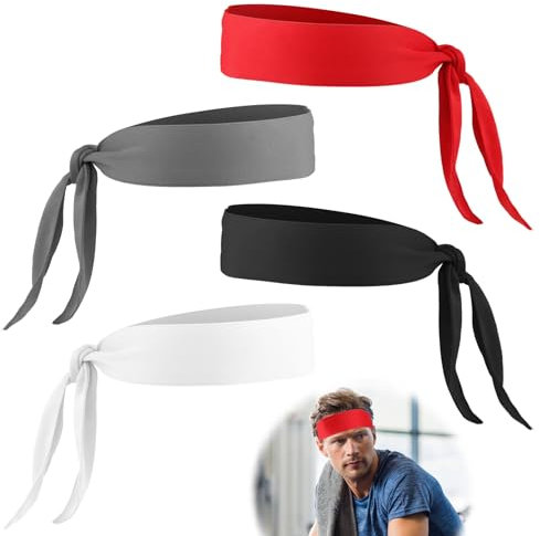 4 Piezas Bandana Head Tie, Diadema Cintas Deportivas Antideslizante para Cabeza para Hombres y Mujeres, Secado Rápido, Bandas Ajustables para Sudor Transpirables, Usadas para Tenis, Correr