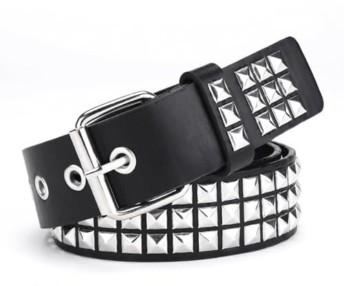 TQPXZO Y2K Gürtel 110cm, Nieten, Damen & Herren, Punk, Schwarz, 7 Löcher, Metallic-Rock-Stil, Gothic, Unisex, Jugendliche & Erwachsene