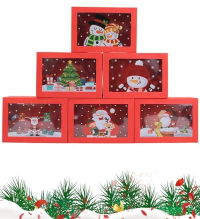 Allbusky 12PCS Pop Up Christmas Paper Bakery Boxes Cupcake Cake Box, Xmas Paper Treat Box, Gift Packing Boxes for Christmas Biscuits Desserts Pastries Handicrafts