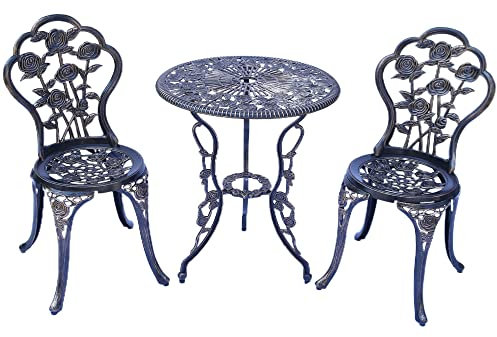 TangXiaoQi Outdoor Möbel Bistro Set mit Rose Muster 1 Tisch 2 Stühle für Garten Patio Veranda (Rose-Antik)