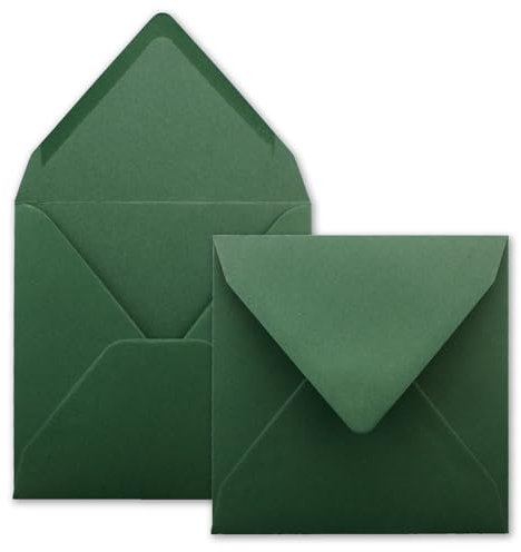 50x Quadratische Briefumschläge in Moosgrün (Grün) - 15,5 x 15,5 cm - ohne Fenster, mit Nassklebung - 110 g/m² - Für Einladungskarten zu Hochzeit, Geburtstag und mehr - Serie FarbenFroh