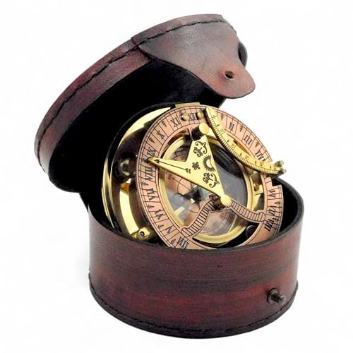 KHUMYAYAD - Vintage Messing-Sonnenuhr-Kompass mit Premium-Ledertasche - Firmungsgeschenke, Geschenke zur Ersten Heiligen Kommunion für Jungen, Geschenke zur Ersten Beichte, Religiöse Geschenke.