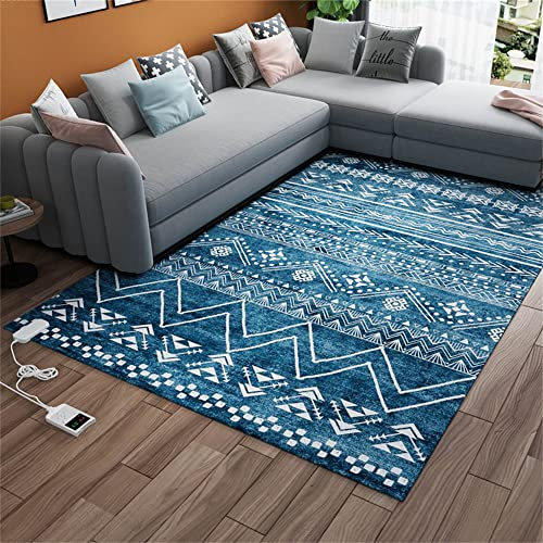 Style Alfombra De Piso con Calefacción Azul, Alfombra De Área De Calefacción Infrarroja Geométrica Grande, Impermeable/Temporizador/Temperatura Ajustable/Antideslizante,55CM*90CM