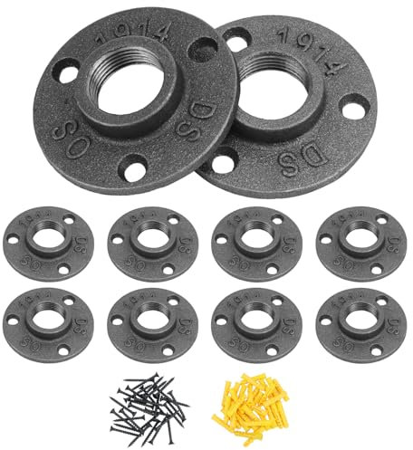 QWORK® Confezione da 10 flange filettate 3/4'' BSP a 3 fori, flange di collegamento in ghisa malleabile, per bricolage, stile vintage con viti
