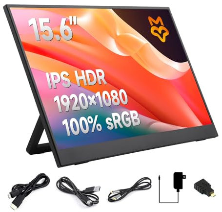 LUCKFOX 15.6 Portable Monitor with Stand - Plug and Play Ultra Thin/Light USB-C HDMI Second Monitor 1080P FHD 178° Viewing Angle Dual-Track HiFi Speaker for Raspberry Pi/Jetson/PC/Game Console/Phone