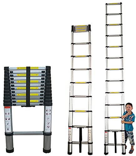 Escalera telescópica de aluminio para tejados de 8 m, 7 m, 6 m, 5 m, 4 m, 3 m, 2 m, escalera de extensión plegable con escalón ancho, capacidad de 330 libras, tamaño de 1,4 m