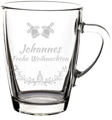 LUXENTU Glasbecher mit personalisierter Gravur, Kaffeebecher 300 ml, Klassischer Becher für Kaffee Tee und Glühwein, Individuelle Lasergravur, Großes Set für Gastronomie, Motiv: Glockenkranz, 30 Stück