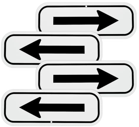 M METERXITY 4-Pack Black Arrow Signs, 9.84 x 3.54 Aluminum Reflective One-way Arrow Sign for Outdoor Lawn Garden Ground Decorations, Street Sign [White/Black]