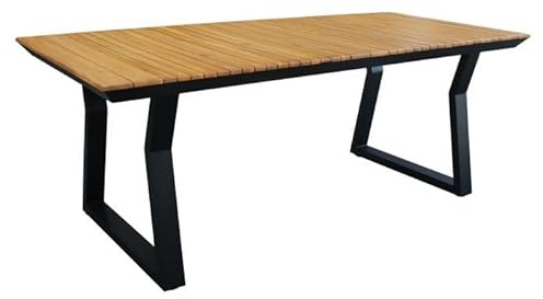 OUTLIV. New York Gartentisch, 200x90 cm, Aluminium/Akazie | Aluminium/Akazie, 200x90 cm, Schwarz/Natur, für Garten und Terrasse